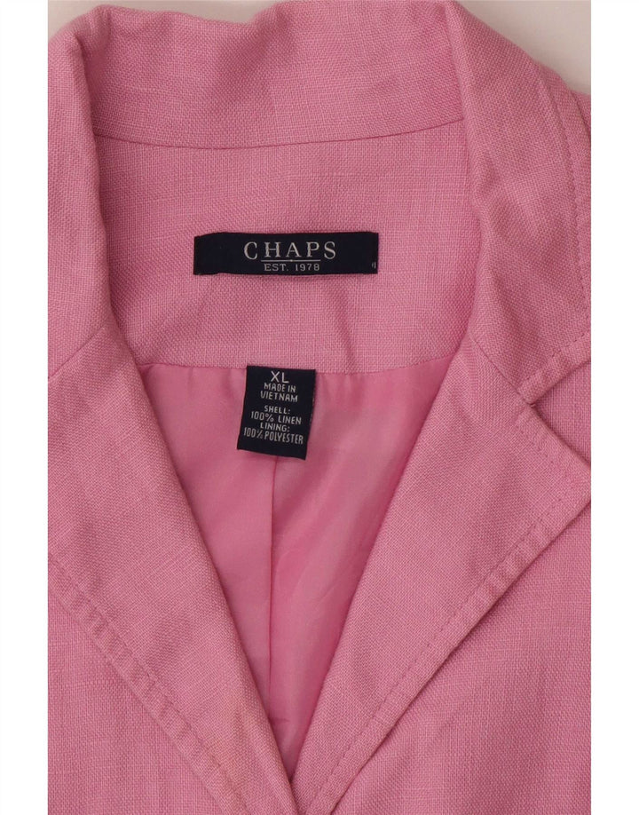 Chaps Veste Blazer 4 Boutons à Manches 3/4 pour Femme UK 18 XL Lin Rose