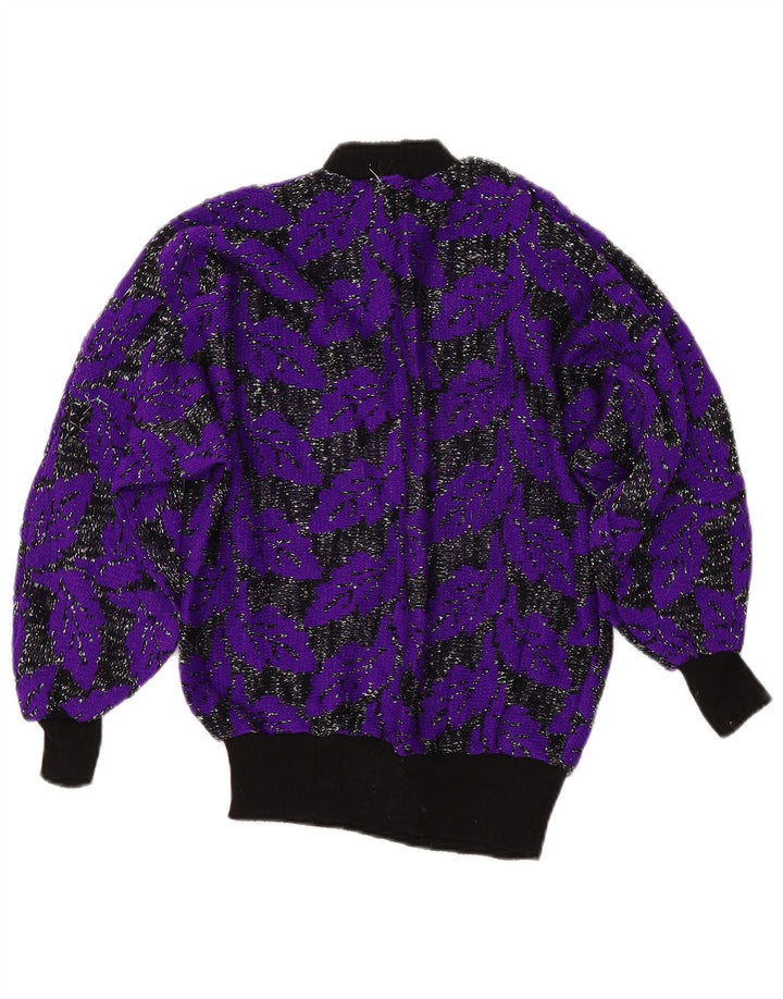 VINTAGE Femme Col Roulé Pull Pull UK 8 Petit Violet Colorblock