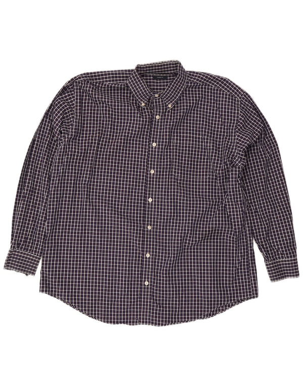 Nautica Chemise coupe classique pour homme Taille 18 2XL Bleu marine à carreaux en coton