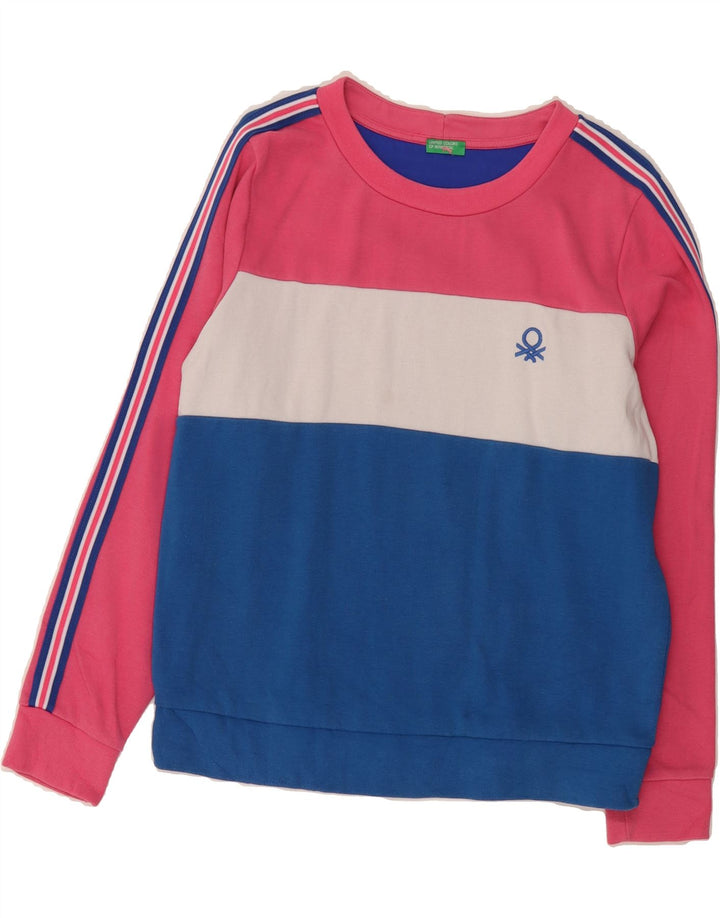 BENETTON Womens Sweatshirt Jumper UK 16 Large Pink Colourblock Polyamide Vintage Benetton and Second-Hand Benetton from Messina Hembry 