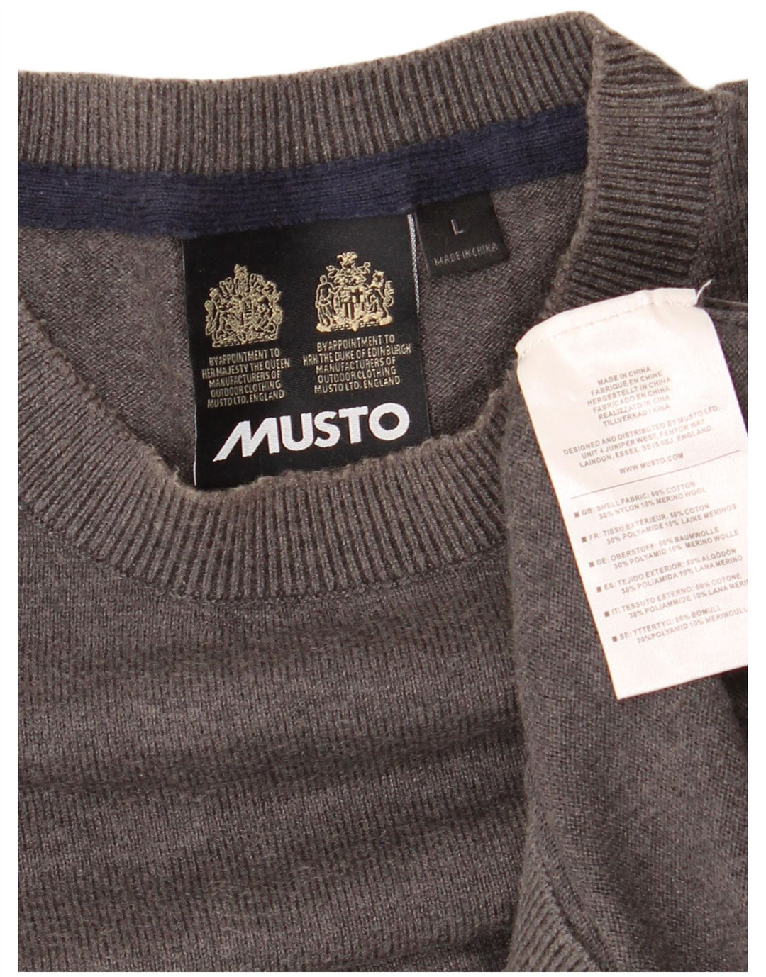 MUSTO Pull à col rond pour homme en coton gris Taille L