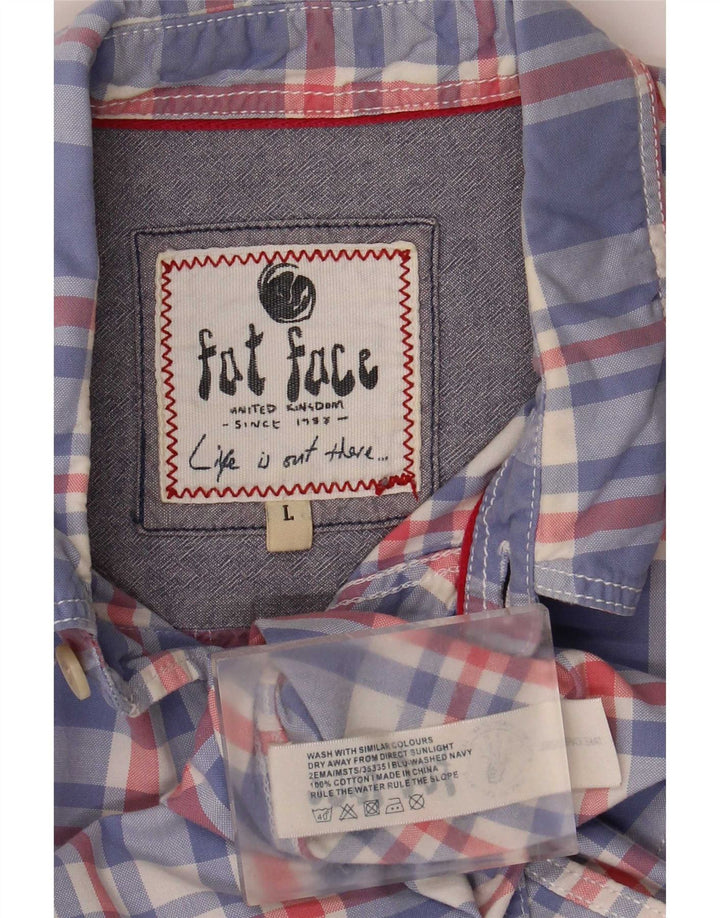 Fat Face Chemise à manches courtes pour homme en coton à carreaux bleus