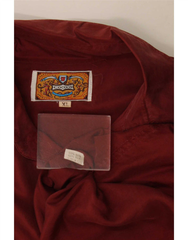 Chemise Homme Vintage XL Soie Bordeaux