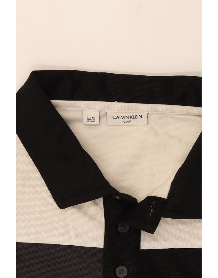 CALVIN KLEIN Mens Polo Shirt XL White Colourblock Polyester Vintage Calvin Klein and Second-Hand Calvin Klein from Messina Hembry 