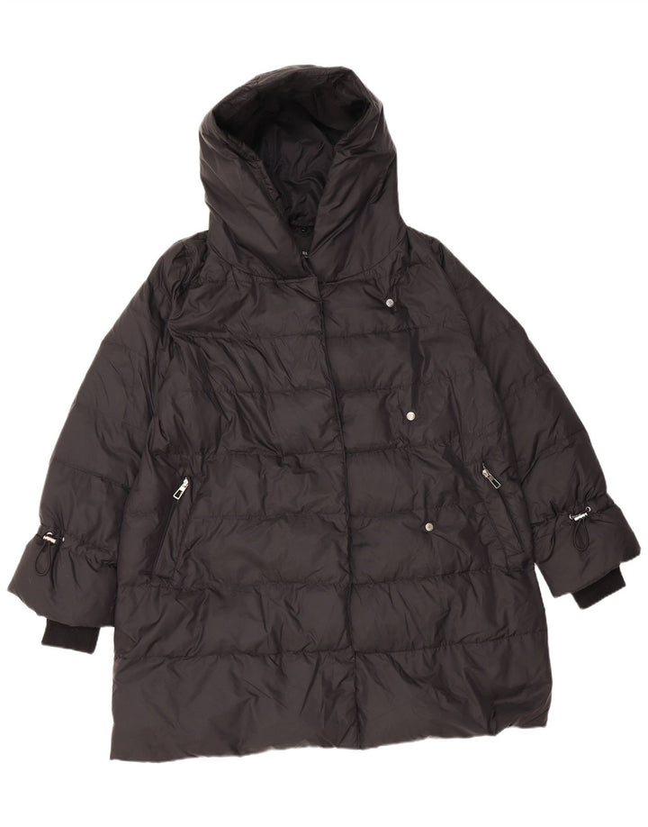 Zara Manteau rembourré à capuche pour femme UK 44 Medium Noir Polyamide