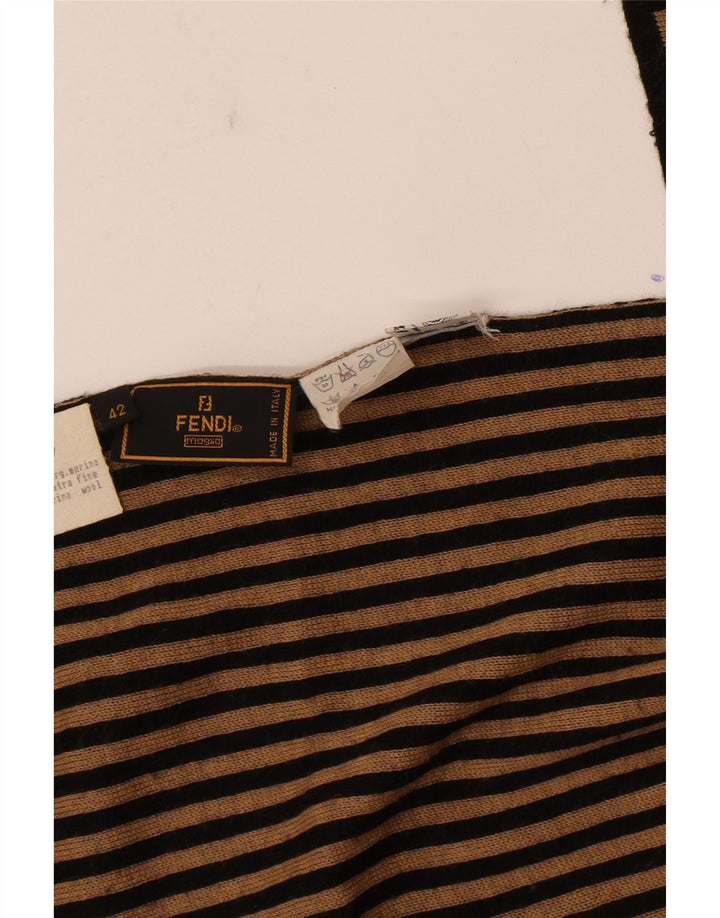 Fendi Châle Femme IT 42 Créateur De Laine Mérinos Rayée Beige Moyen