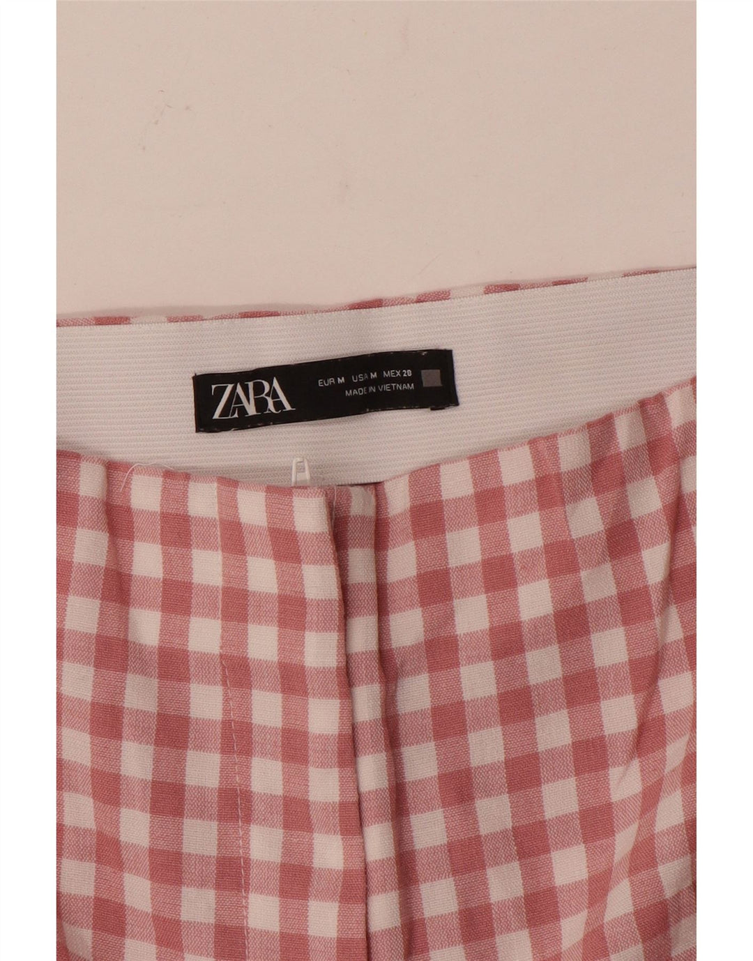 Zara Pantalon court droit pour femme Medium W28 L25 Rose à carreaux