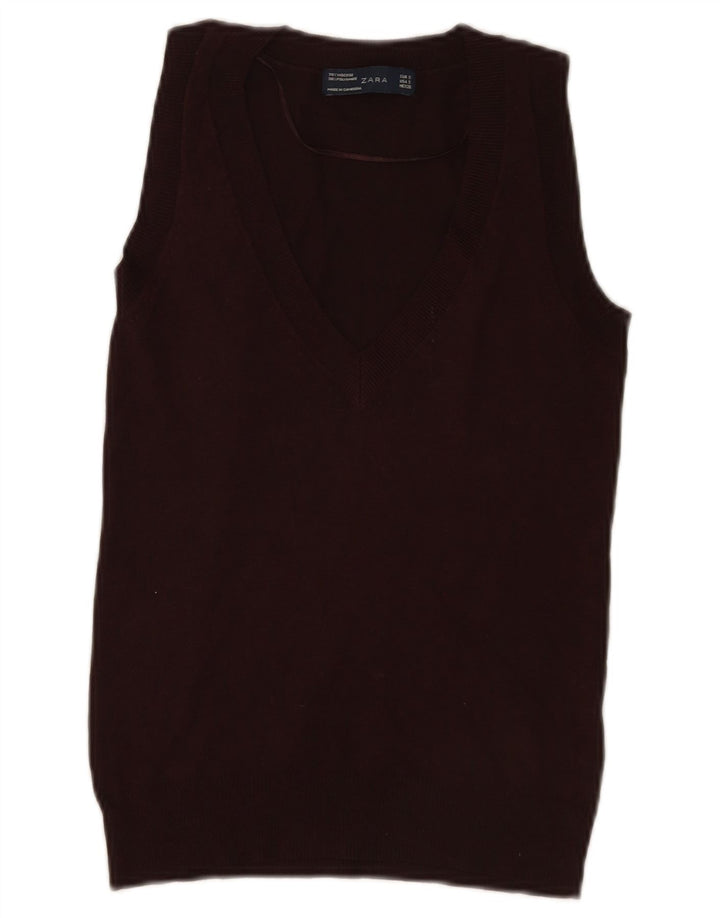 Zara Femme Débardeur UK 10 Small Marron Viscose