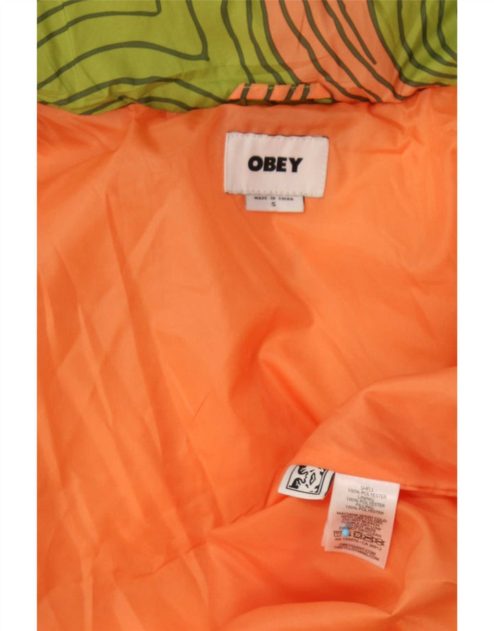 Obey Veste matelassée surdimensionnée pour femme UK 10 Petit vert géométrique en polyester