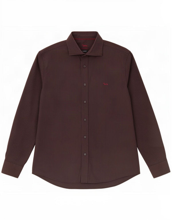 Harmont & Blaine Chemise coupe étroite pour homme 2XL en coton rayé marron