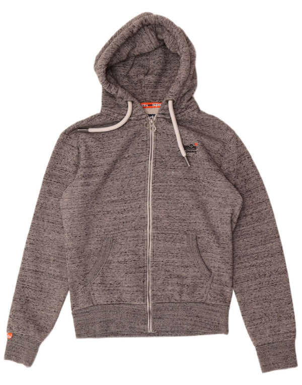Superdry Pull à capuche zippé XS en coton moucheté gris