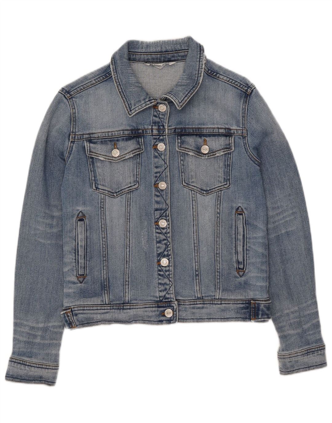 Zara Womens Crop Denim Jacket UK 12 Bleu Moyen Coton