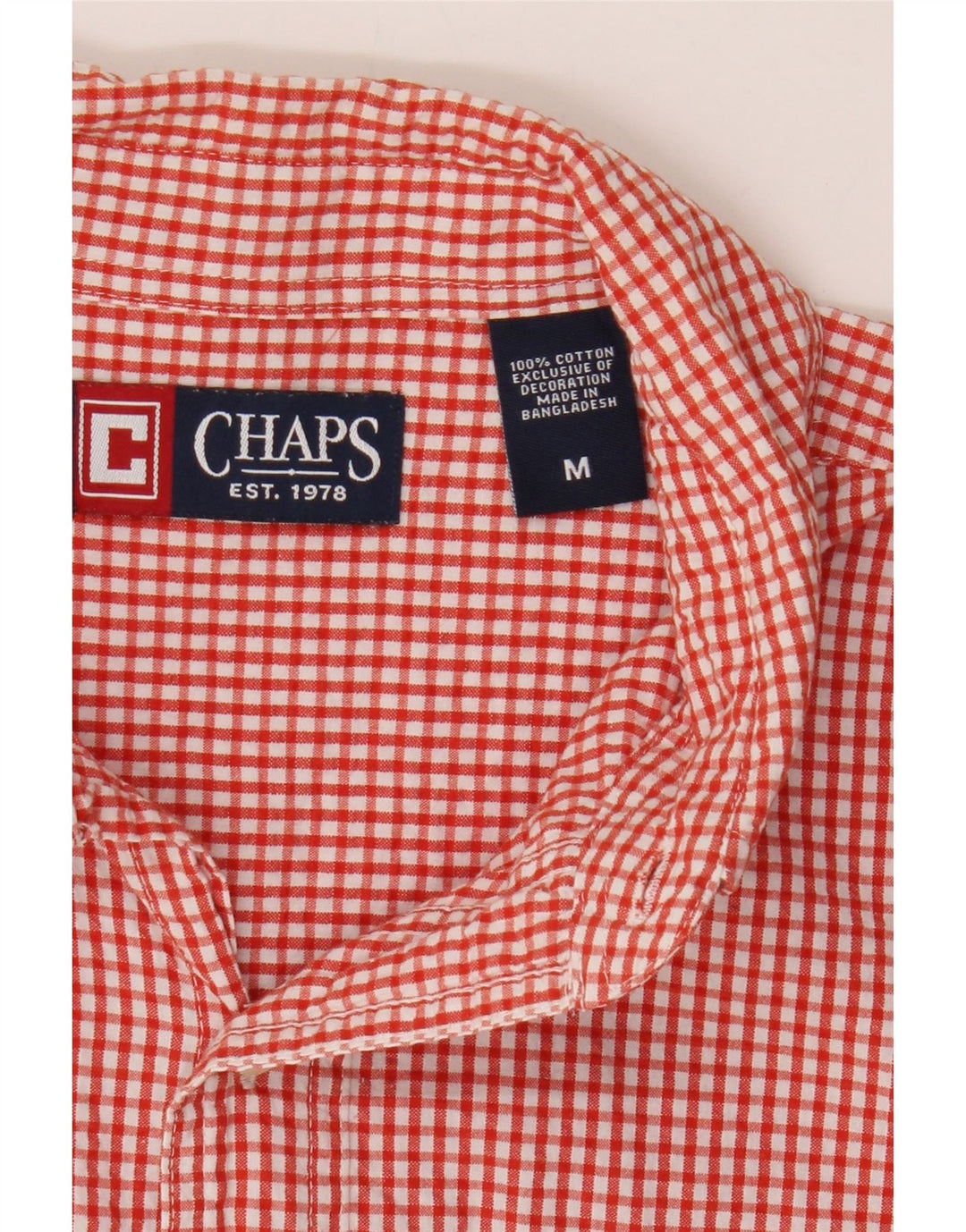 CHAPS Mens Short Sleeve Shirt Medium Red Gingham Cotton Vintage Chaps and Second-Hand Chaps from Messina Hembry 
