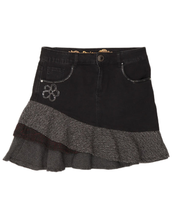 Desigual Jupe asymétrique en jean pour femme EU 40 Medium W30 Gris à chevrons