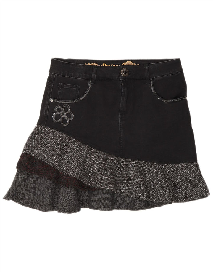 Desigual Jupe asymétrique en jean pour femme EU 40 Medium W30 Gris à chevrons