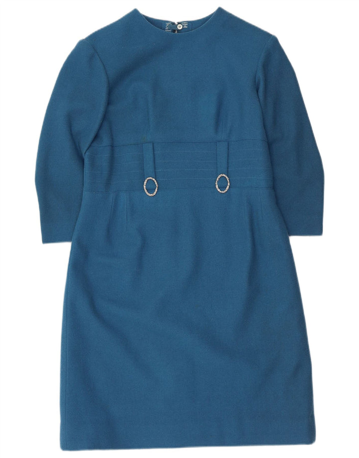 VINTAGE Robe fourreau à manches 3/4 pour femme UK 12 Bleu moyen