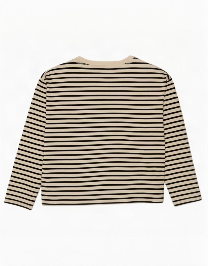 Zara Femme Top Manches Longues UK 18 XL Blanc Rayé