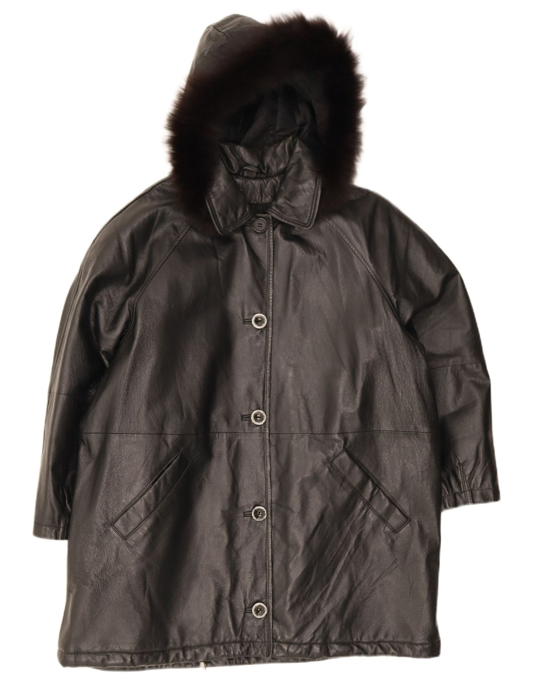Privilegi Manteau en cuir surdimensionné à capuche pour femme IT 44 Cuir noir moyen