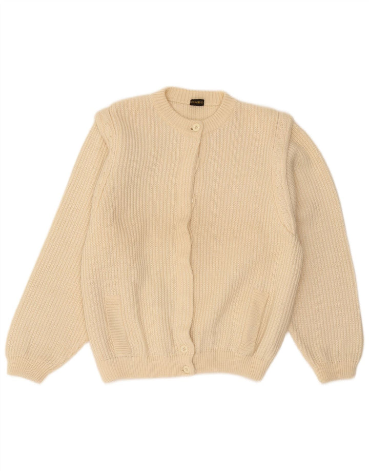 Donatella Pull Cardigan Femme UK 16 Grande Laine Vierge Beige