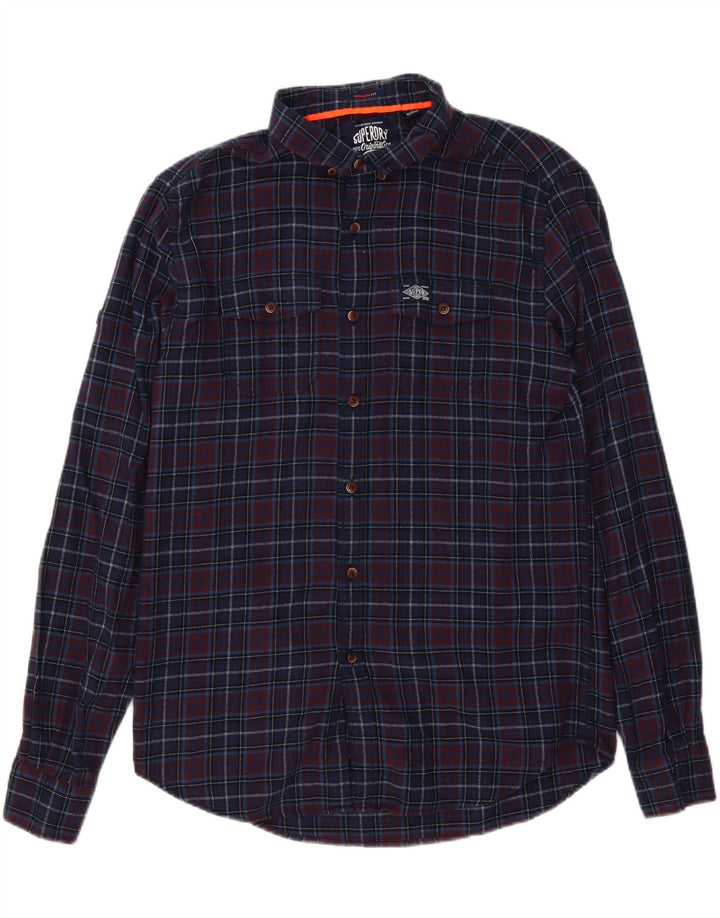 Superdry Chemise Regular Fit Flanelle Homme Bleu Marine Moyen Carreaux Coton