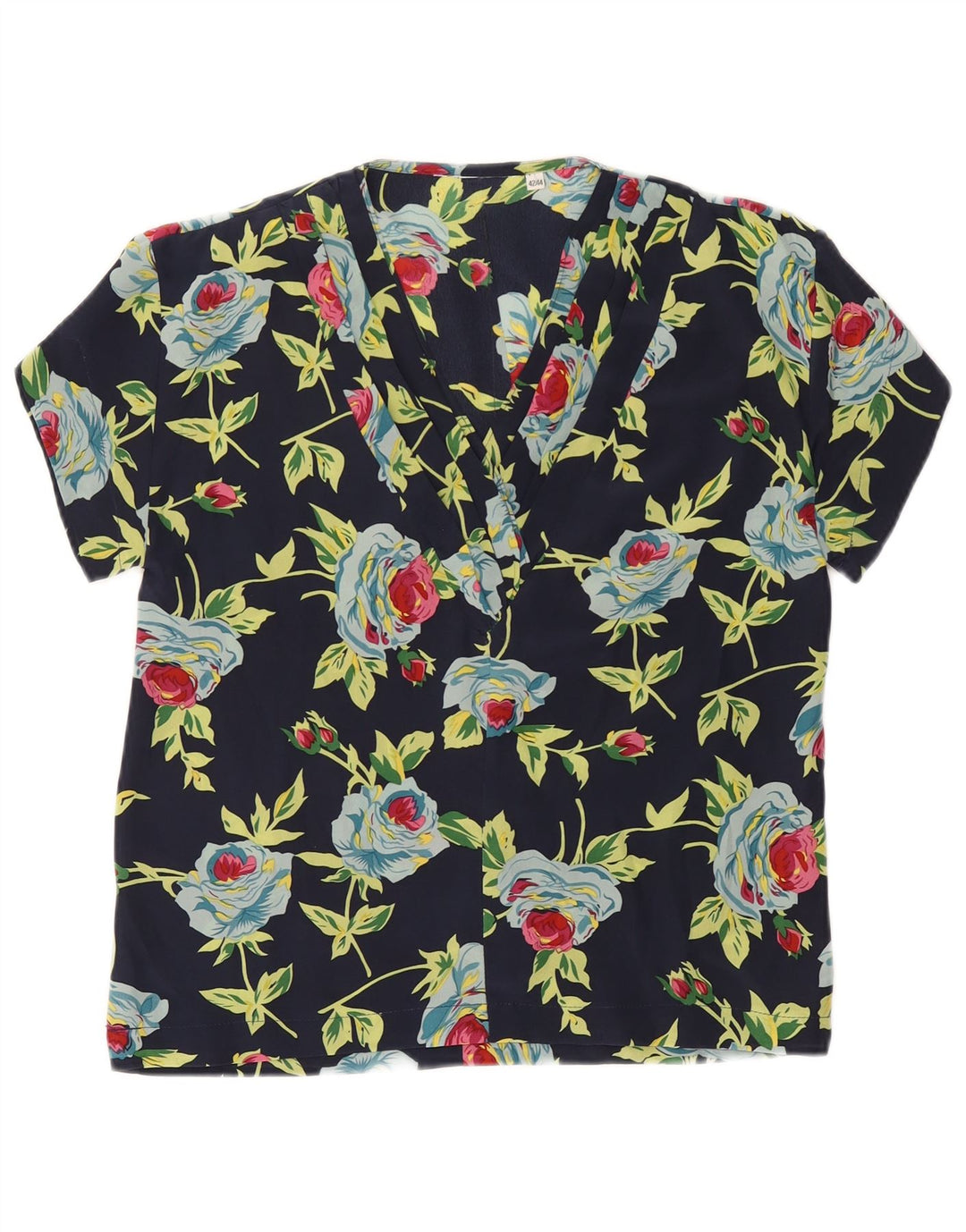 vintage Femme Blouse Top IT 42/44 Moyen Bleu Marine Floral