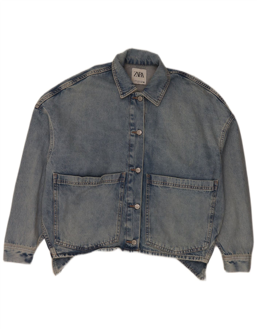 Zara Veste en jean surdimensionnée pour femme UK 6 XS Bleu Coton