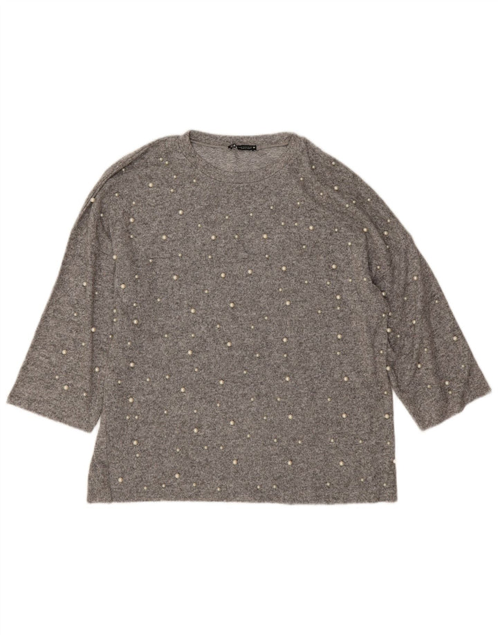 Zara Pull surdimensionné à col rond pour femme UK 14 Gris moyen