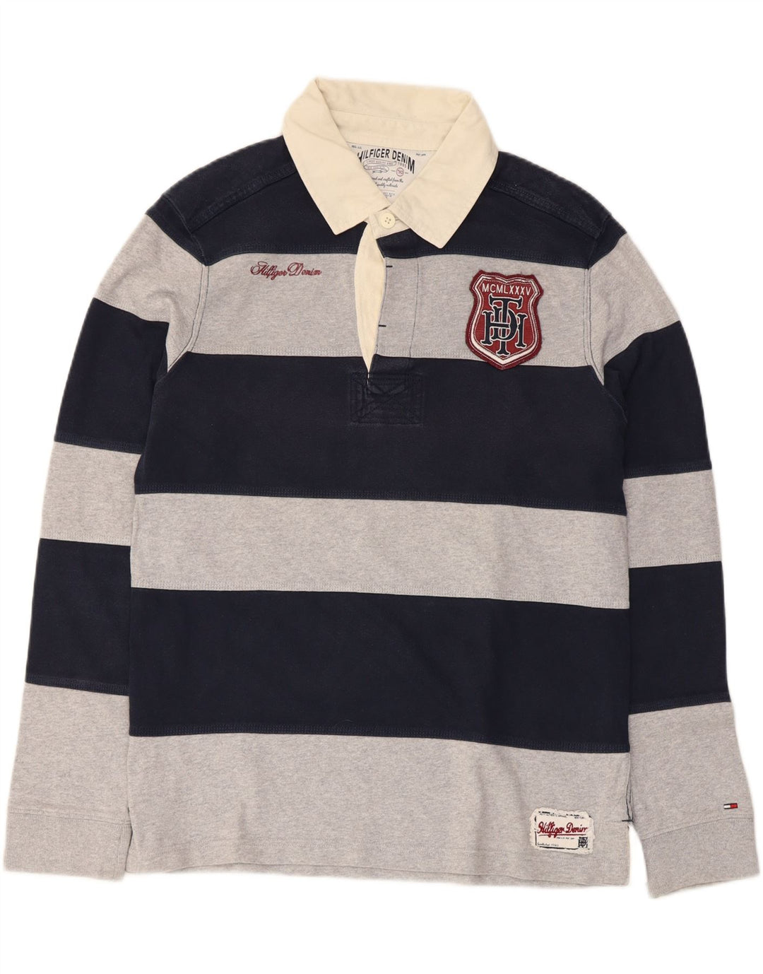 TOMMY HILFIGER Polo de Rugby Graphique pour Homme Grand Bleu Marine Rayé
