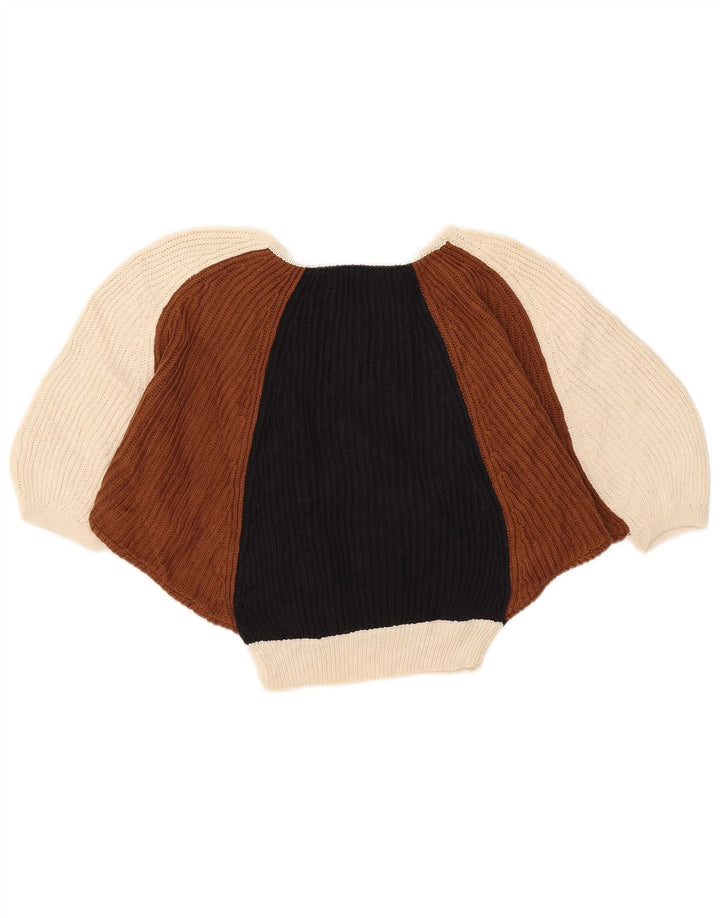 vintage Femme 1/2 Manches Bateau Col Jumper Pull IT 44 Moyen Multicolore