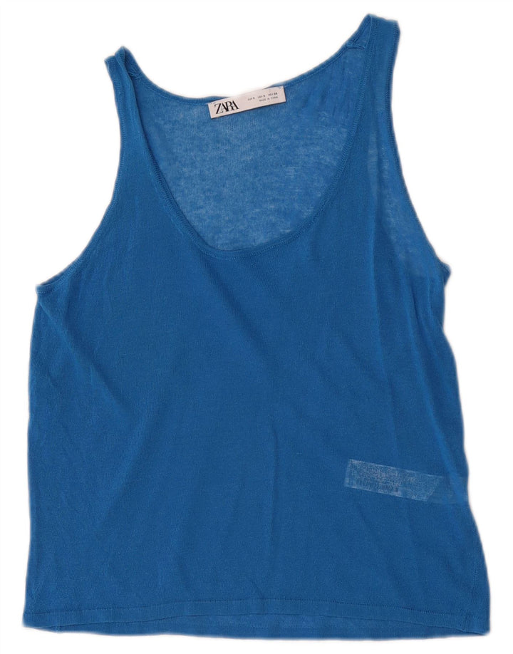 Zara Womens Crop Vest Top UK 8 Small Bleu Acrylique