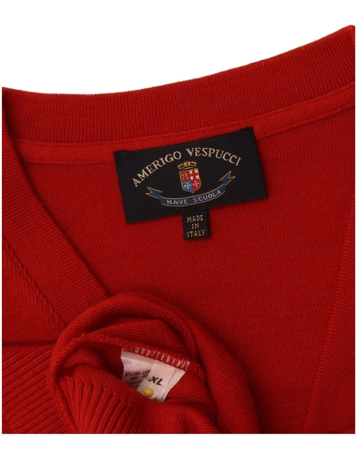 Amerigo Vespucci Pull col V Homme XL Laine Rouge
