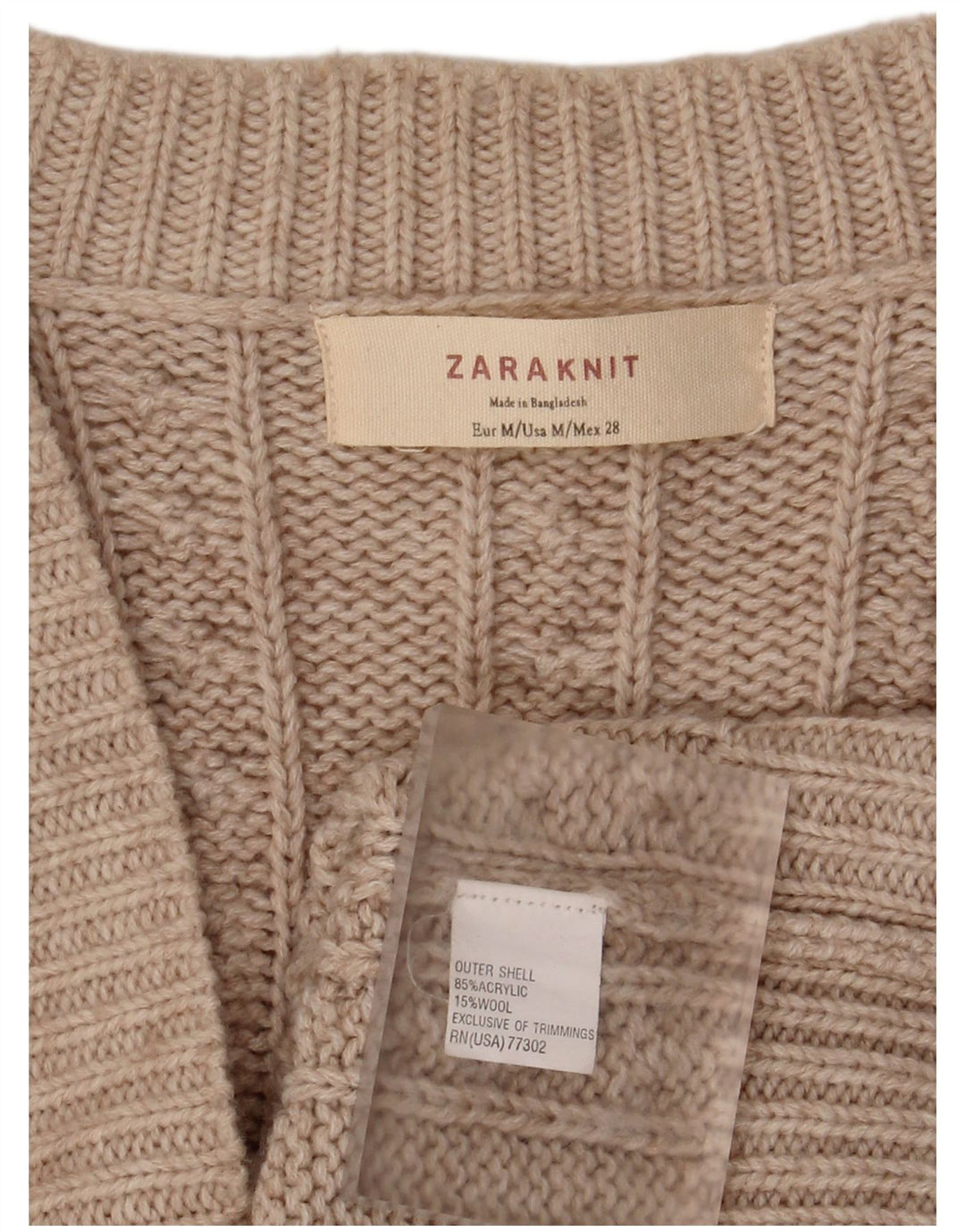 Zara Cardigan Femme Pull UK 14 Acrylique Beige Moyen