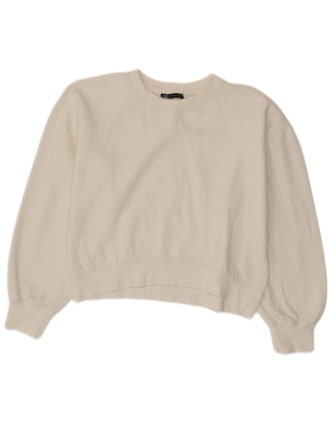 Zara Womens Crop Sweatshirt Jumper UK 14 Moyen Blanc