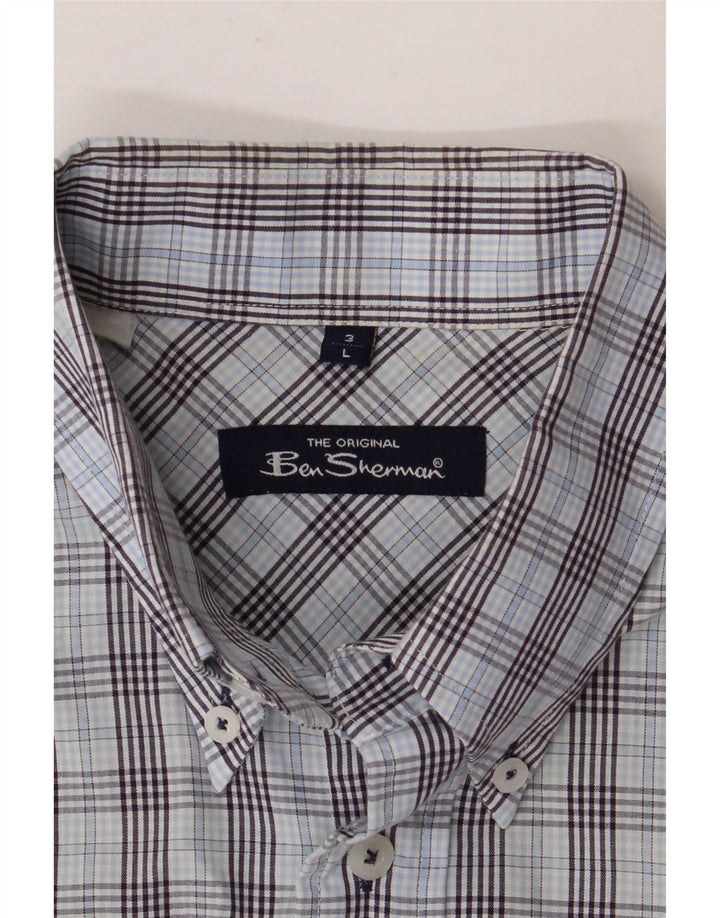 BEN SHERMAN Chemise à manches courtes pour homme à carreaux bleus