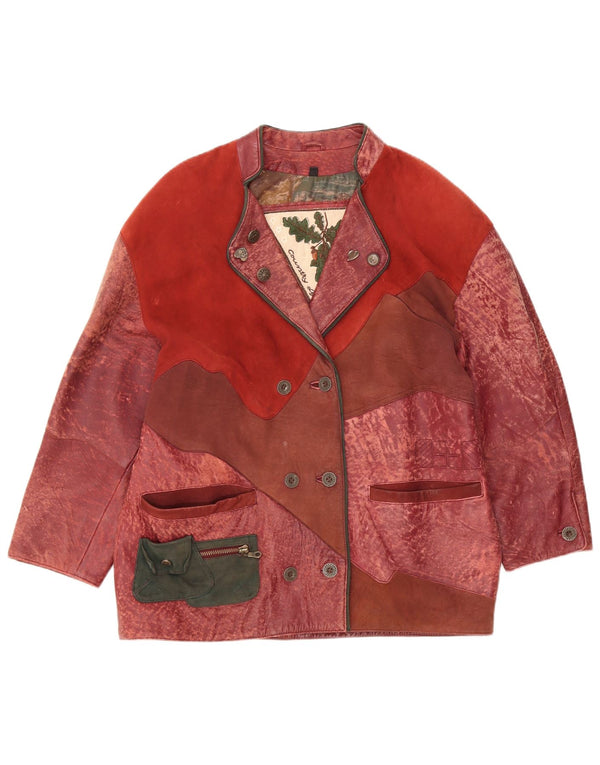vintage Womens Country Wear Veste en cuir UK 14 Medium Burgundy Patchwork
