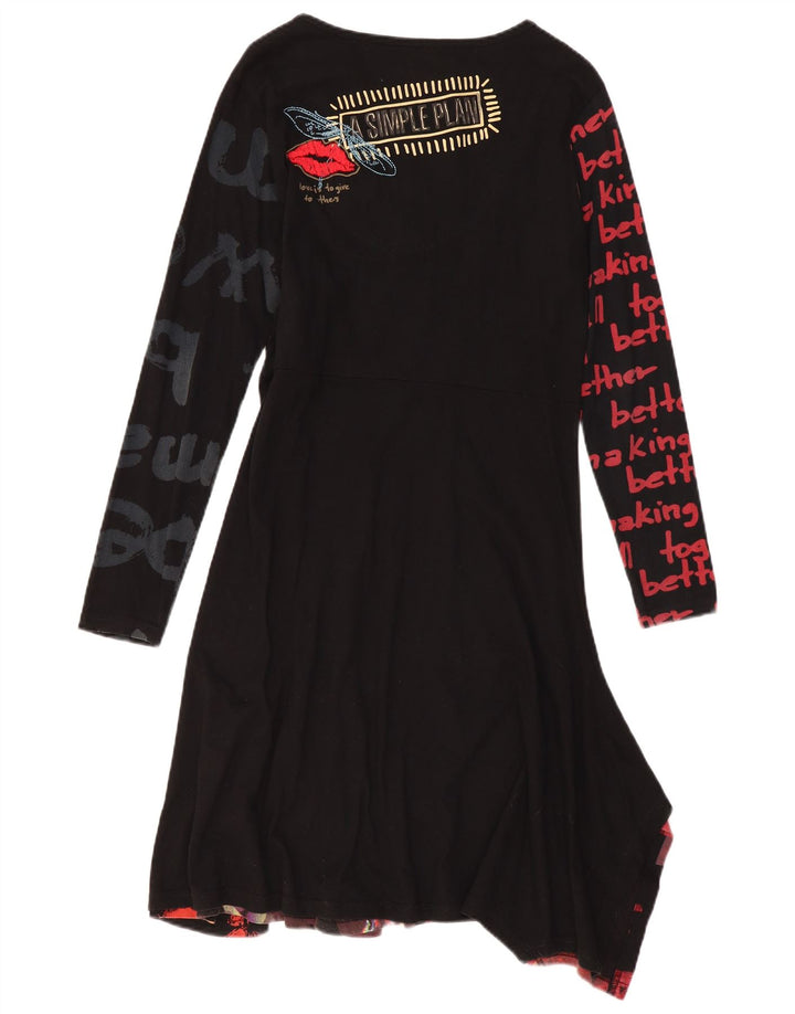 Desigual Femme Robe Asymétrique Graphique UK 18 XL Noir Patchwork