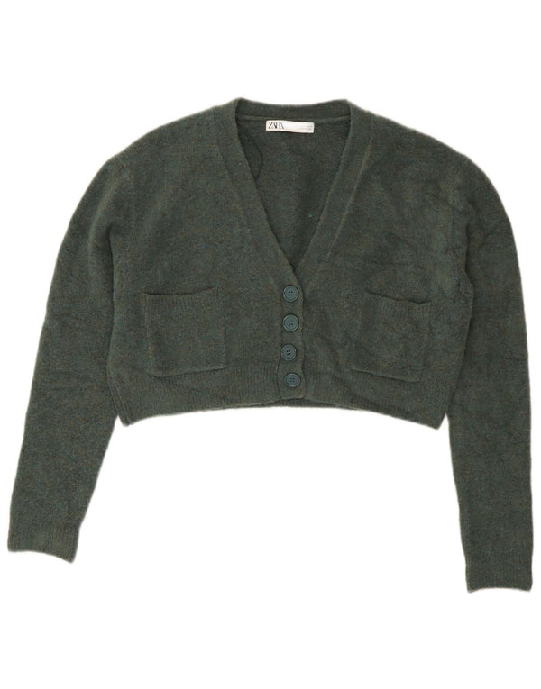 Zara Womens Crop Oversize Cardigan Pull UK 10 Petit Vert