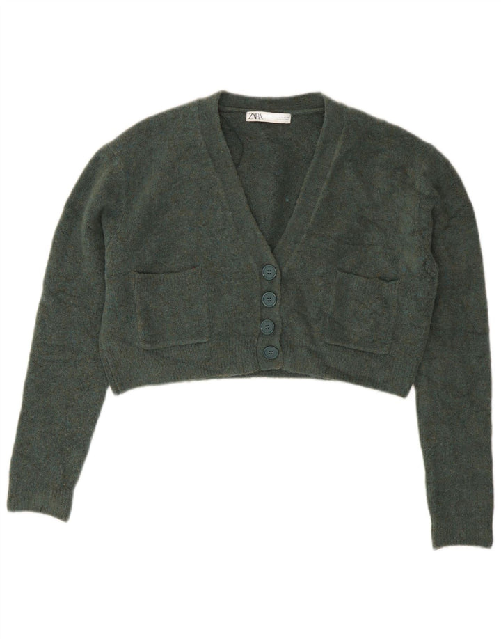 Zara Womens Crop Oversize Cardigan Pull UK 10 Petit Vert