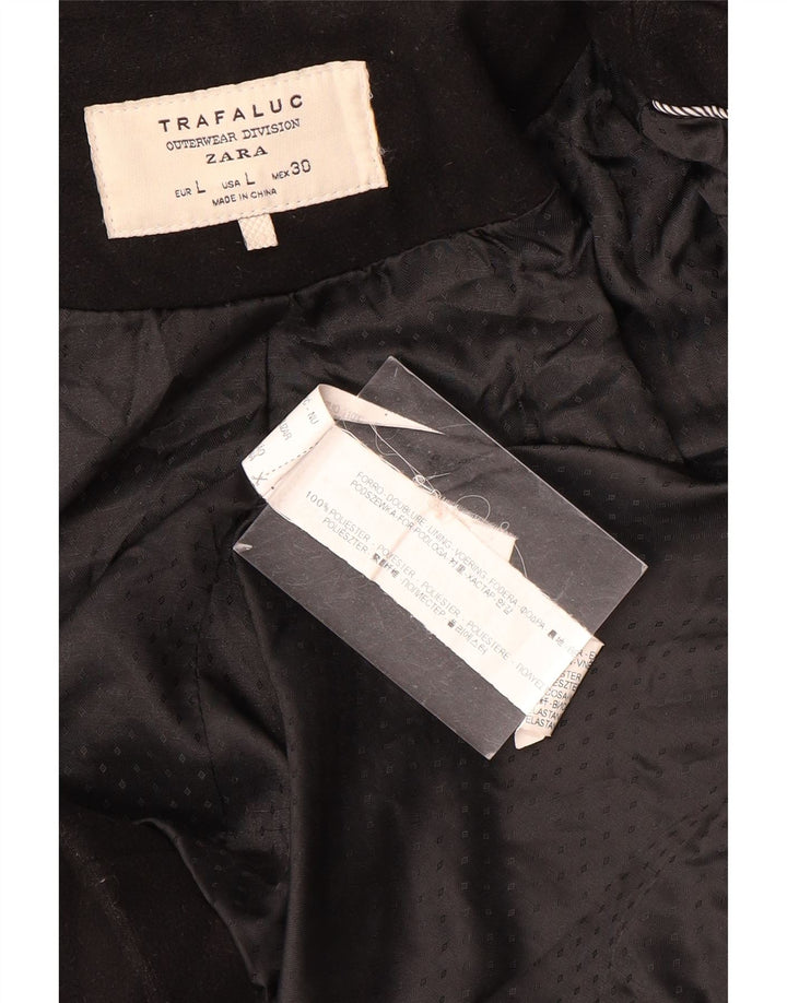 Zara Womens Trafaluc Double Breasted Coat UK 14 Large Noir Polyester