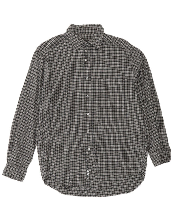 EDDIE BAUER Mens Flannel Shirt Small Grey Check Cotton