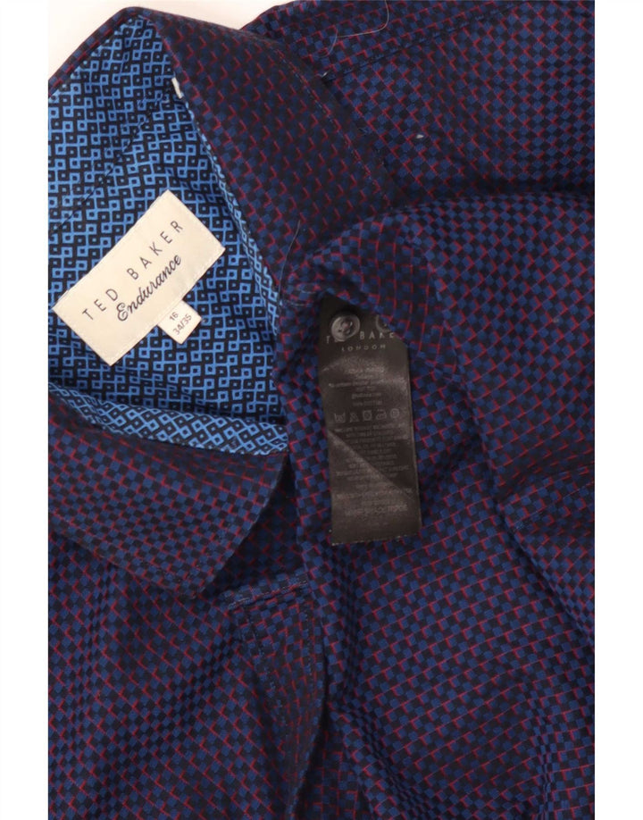 Ted Baker Chemise Homme Taille 16 Grand Coton Géométrique Bleu Marine