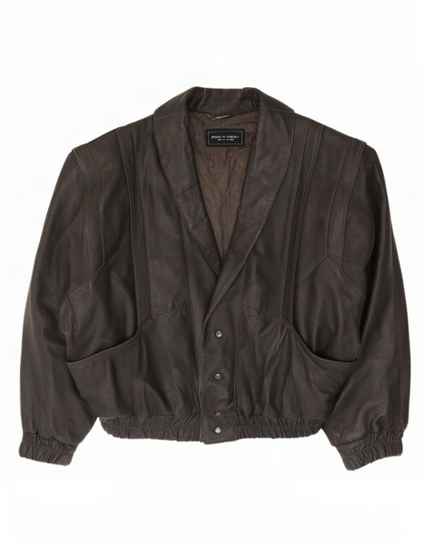 veste en cuir coupe ample vintage pour hommes UK 38 gris moyen