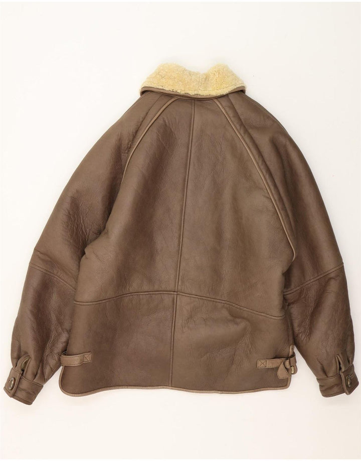 Veste Shearling Homme Vintage IT 50 Grand Cuir Gris