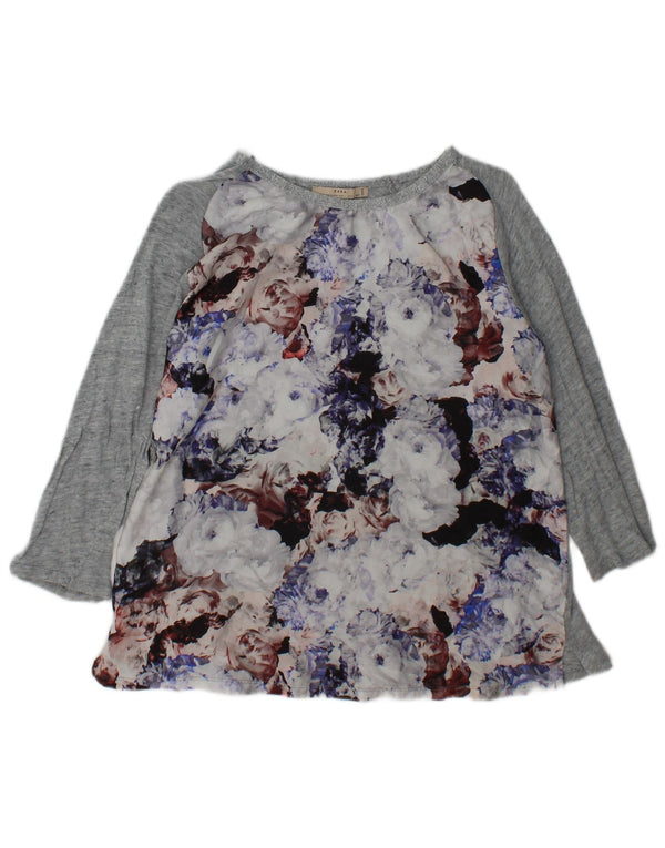 Zara Chemisier à manches longues pour femme UK 44 Large Gris Floral