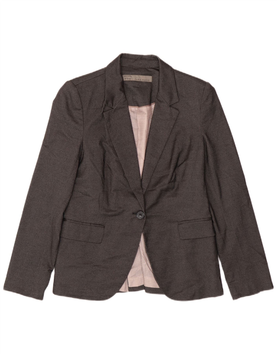 Zara Womens 1 Button Blazer Jacket UK 14 Large Gris Polyester