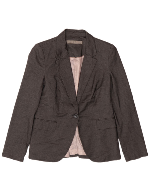Zara Womens 1 Button Blazer Jacket UK 14 Large Gris Polyester