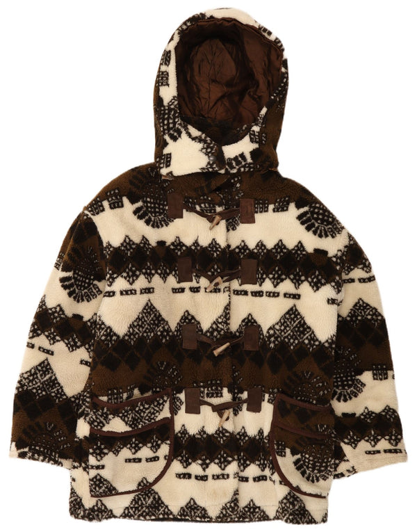 Henri Rossi Womens Faux Fur Hooded Duffle Jacket UK 18 XL Brown Fair Isle