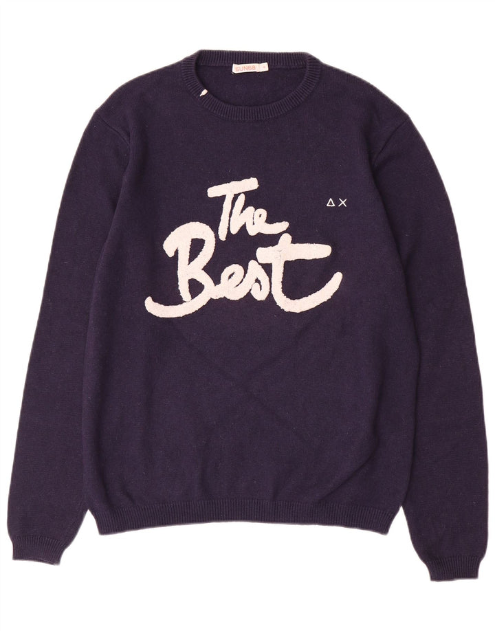 Sun68 Pull graphique col rond homme en laine bleu marine moyen