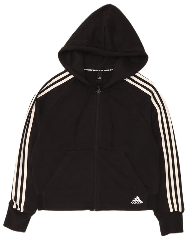 Adidas Pull à capuche zippé pour femme UK 12 Coton noir moyen