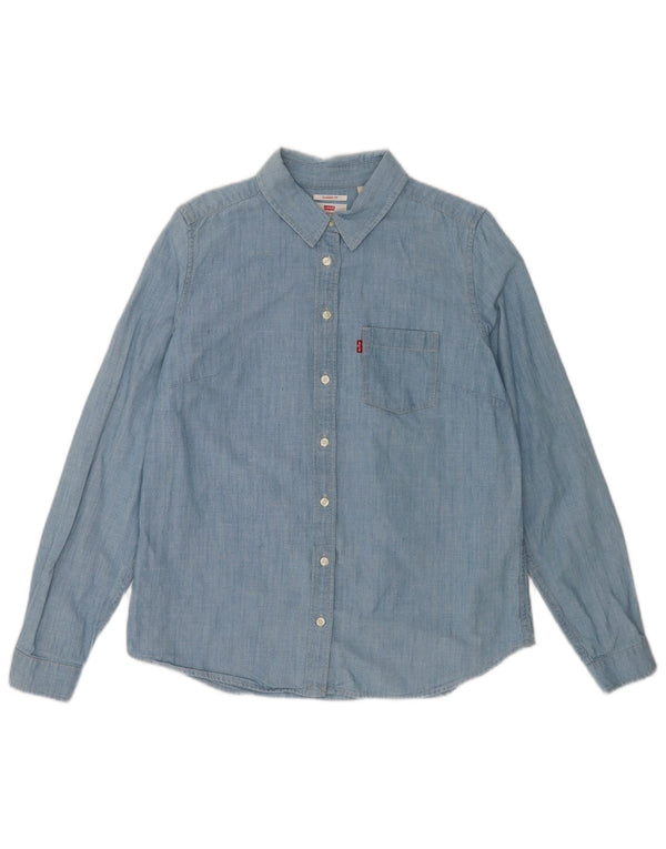 Levi's Chemise Coupe Classique Femme UK 14 Bleu Moyen Coton